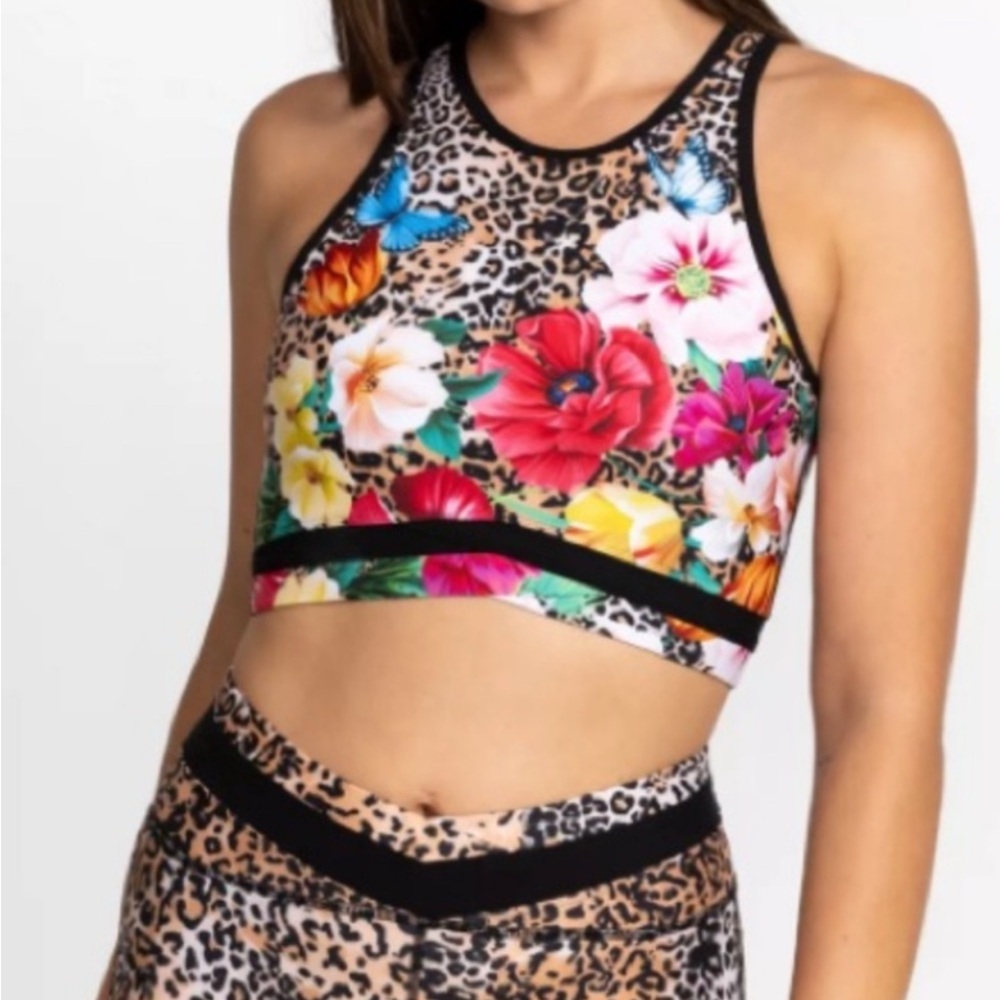 Johnny Was Floral Leopard Sports Bra